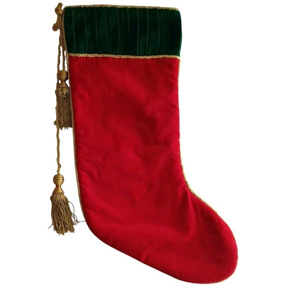 Christmas Stockings Red Green Velour Gold Tassel Lined 19" - Picture 1 of 12